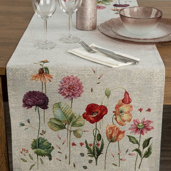 Bieznik gobeliniowy 40x100 cm popiel w   kwiaty