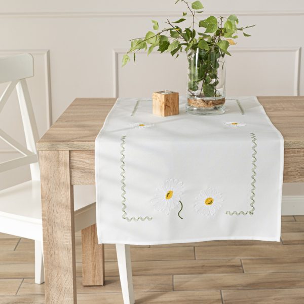Bieżnik 50x100 cm biały  haft stokrotek